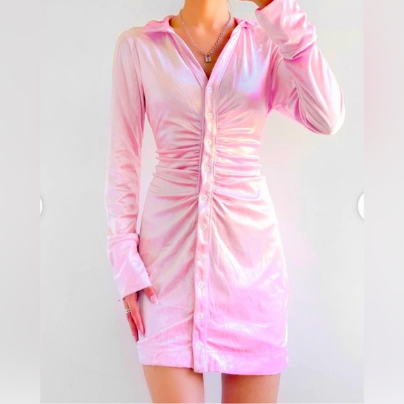 Free People Shayla Velvet Fitted Ruched Stretch Pink Mini Dress Women’s Size L - Picture 1 of 14